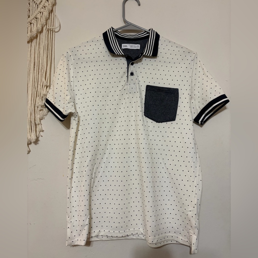 Zara kids Cream Polo with Black Trim and Pocket sz 11-12